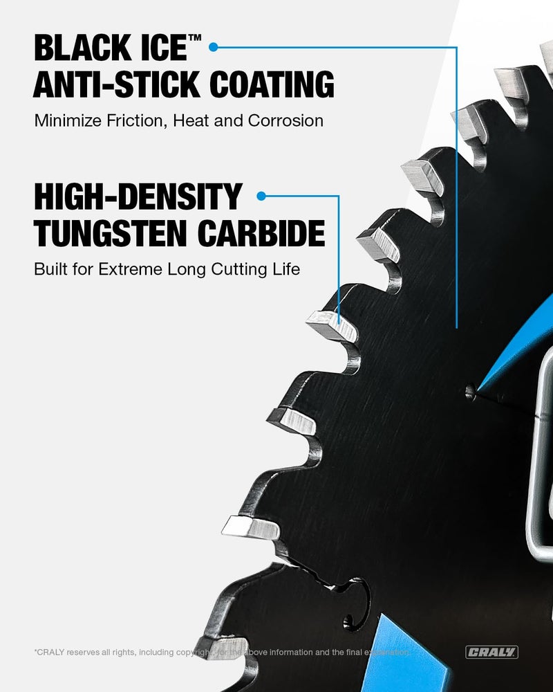 CRALY 8-1/4 Inch 60 Teeth Ultra Fine Finish Wood Cutting Circular Saw Blade, 5/8 Inch Arbor, Carbide Tipped, Thin Kerf, Black Ice™ Coating, for Plywood, MDF, OSB, Laminated(C0860FF) - Image 3